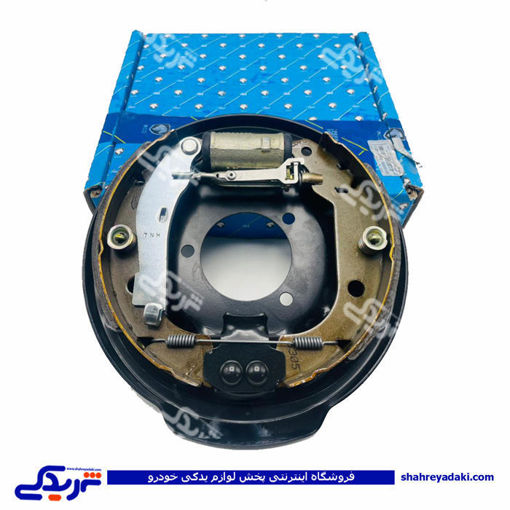 پژو طبق چرخ عقب 405 راست کامل ایساکو همراه لنت و سیلندر چرخ عقب 1120104002